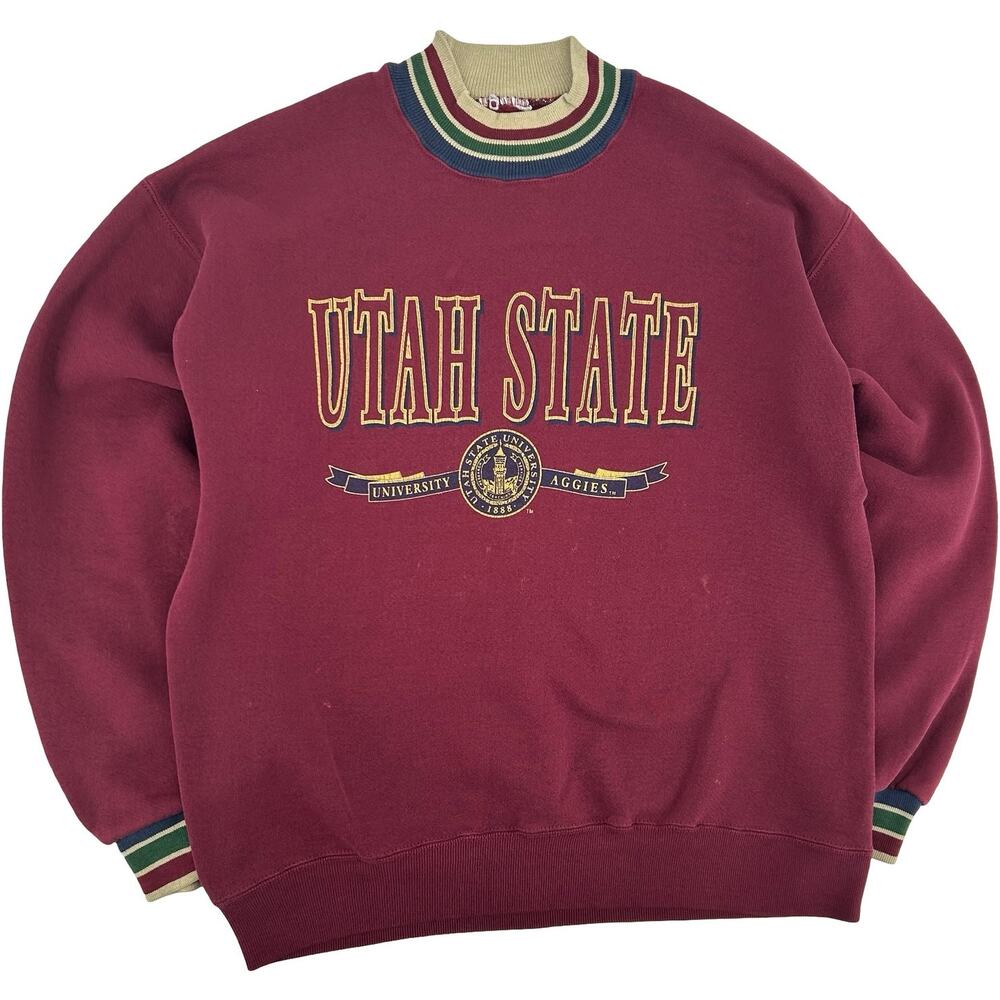 Vintage 90s Men's Maroon Utah State University Aggies Crewneck Sweatshirt Sz M - Picture 1 of 8